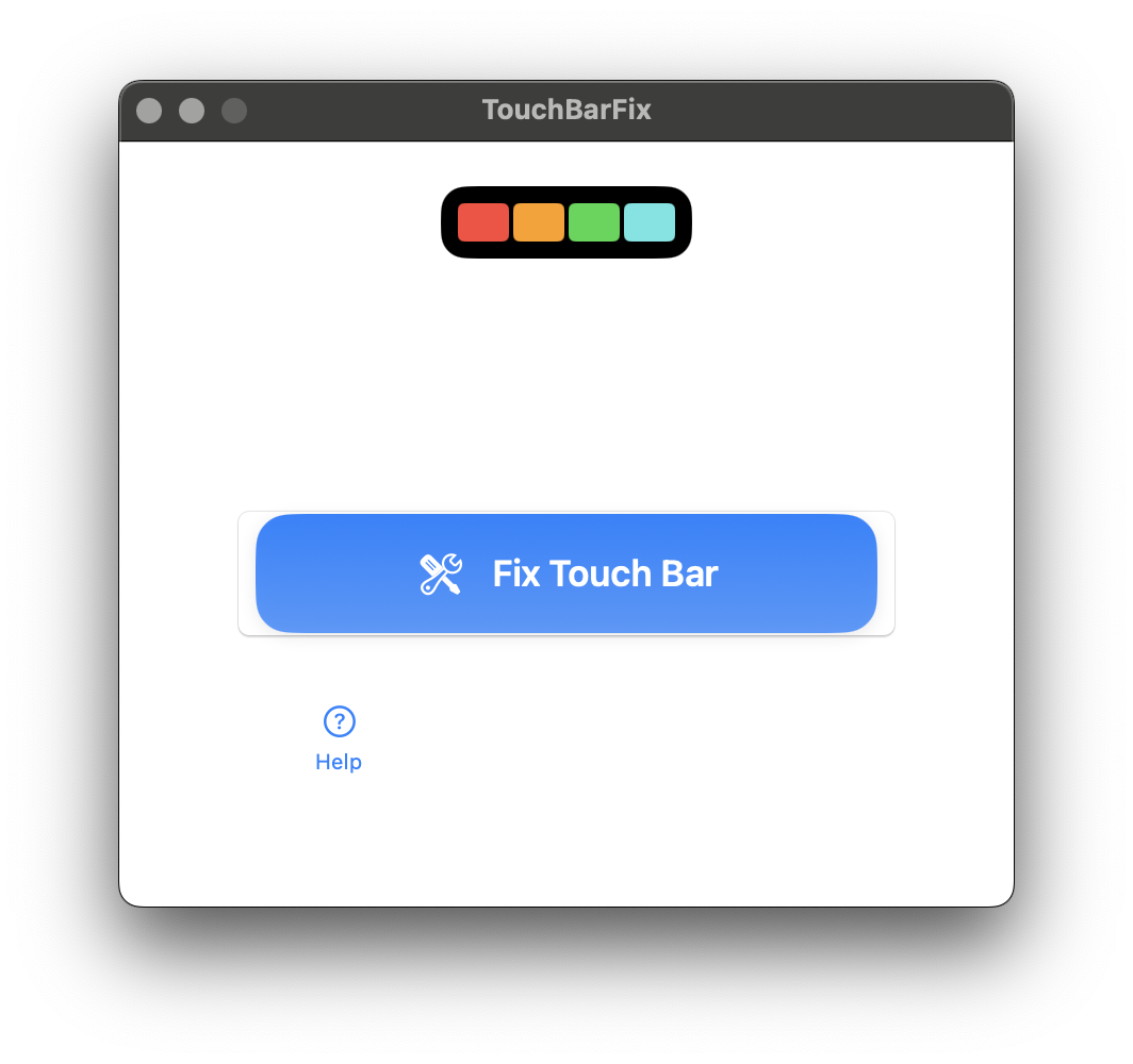 TouchBarFix main window showing the Fix Touch Bar button before running the repair